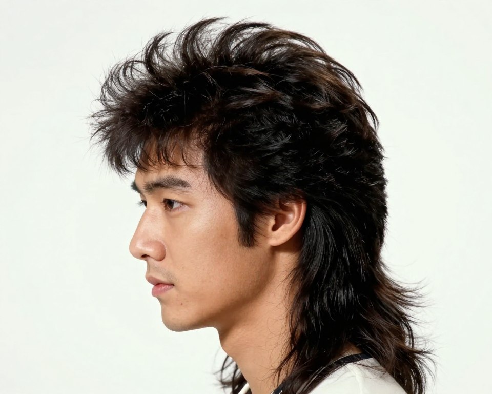 1980s style mullet haircut with volume and texture 1980s style mullet haircut with volume and texture