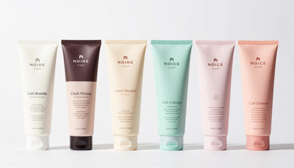 Array of lightweight curl cream products suitable for straight hair arranged by formula weight