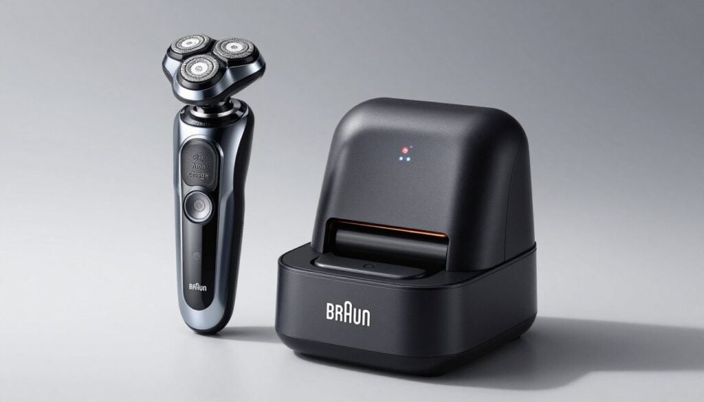 Braun cleaning station with shaver docked Braun cleaning station with shaver docked