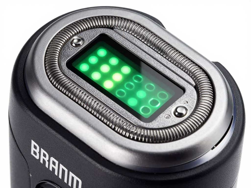 Braun shaver battery level LED display close-up Braun shaver battery level LED display close-up