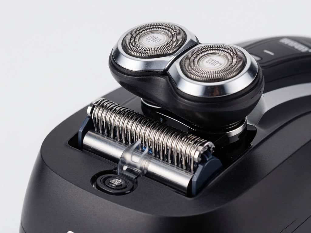 Braun shaver being cleaned in cleaning station Braun shaver being cleaned in cleaning station
