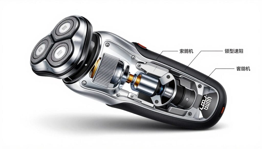 Braun shaver technology diagram showing internal components Braun shaver technology diagram showing internal components
