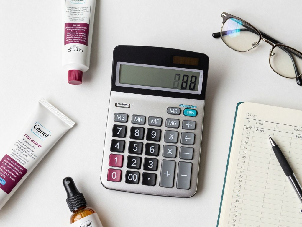 Calculator with hair products showing cost-per-use calculation