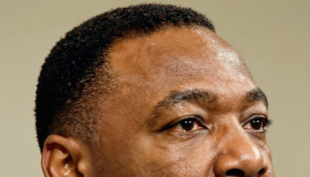 Close-up of Martin Luther King Jr. showing hair texture details Close-up of Martin Luther King Jr. showing hair texture details