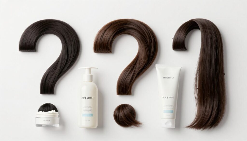 FAQ concept image with question marks and hair care products