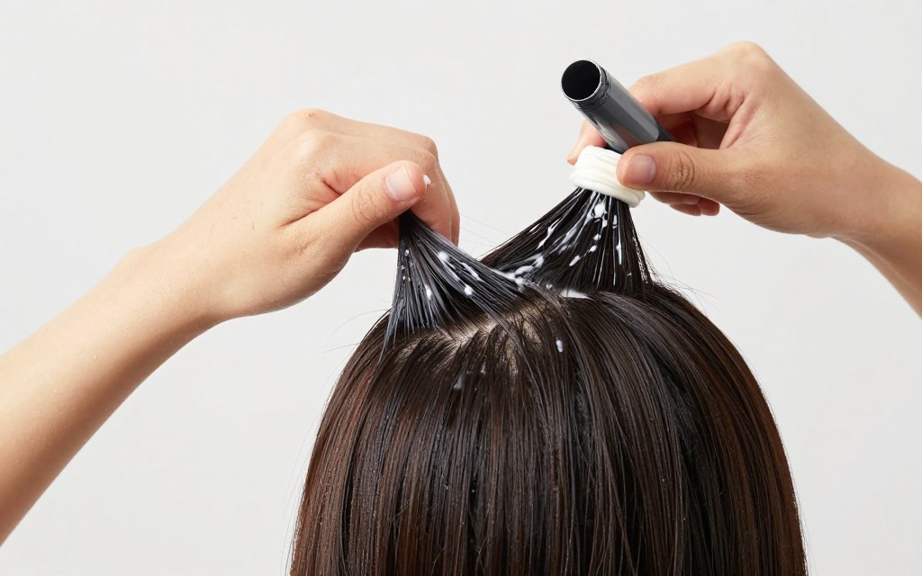 Hands demonstrating scrunching technique with curl cream on straight hair