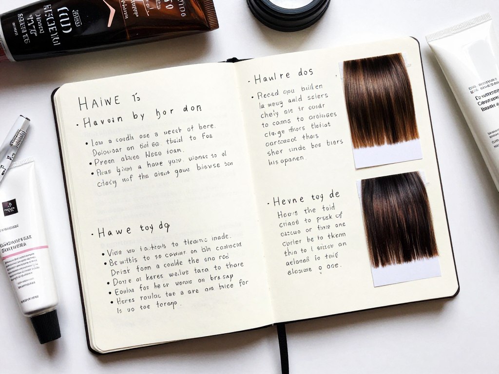 Journal with hair care notes showing experimentation tracking for curl cream results