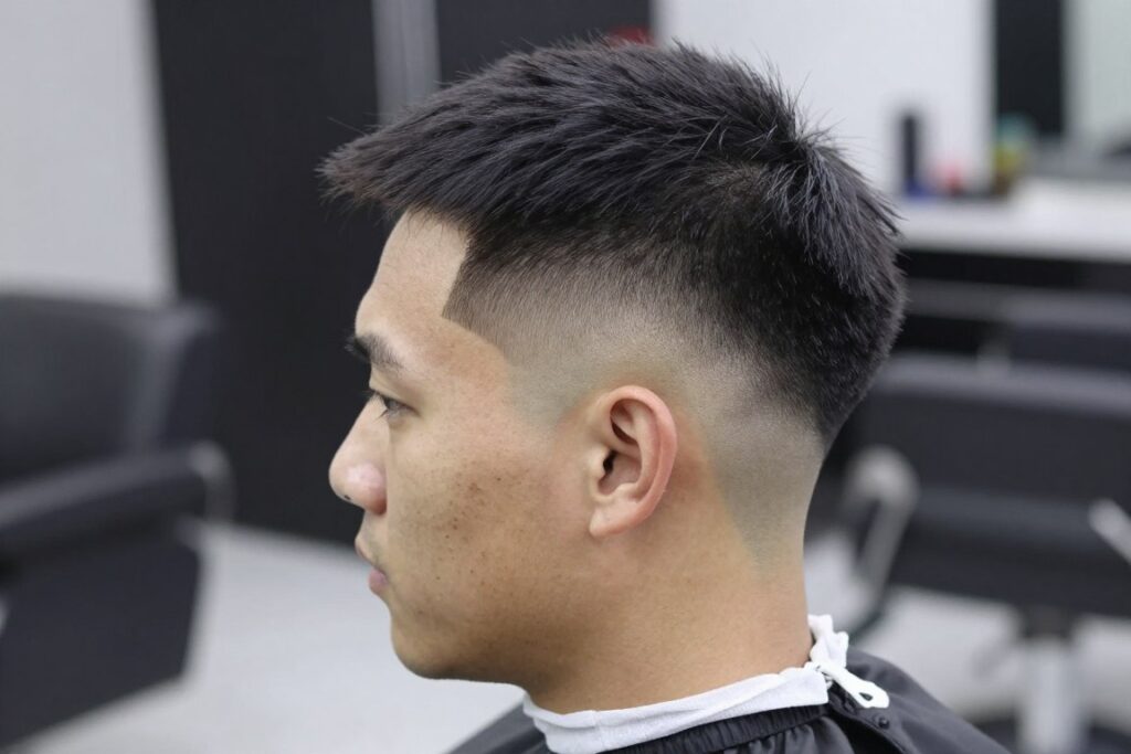 Low skin fade haircut showing fade starting just above the ears Low skin fade haircut showing fade starting just above the ears