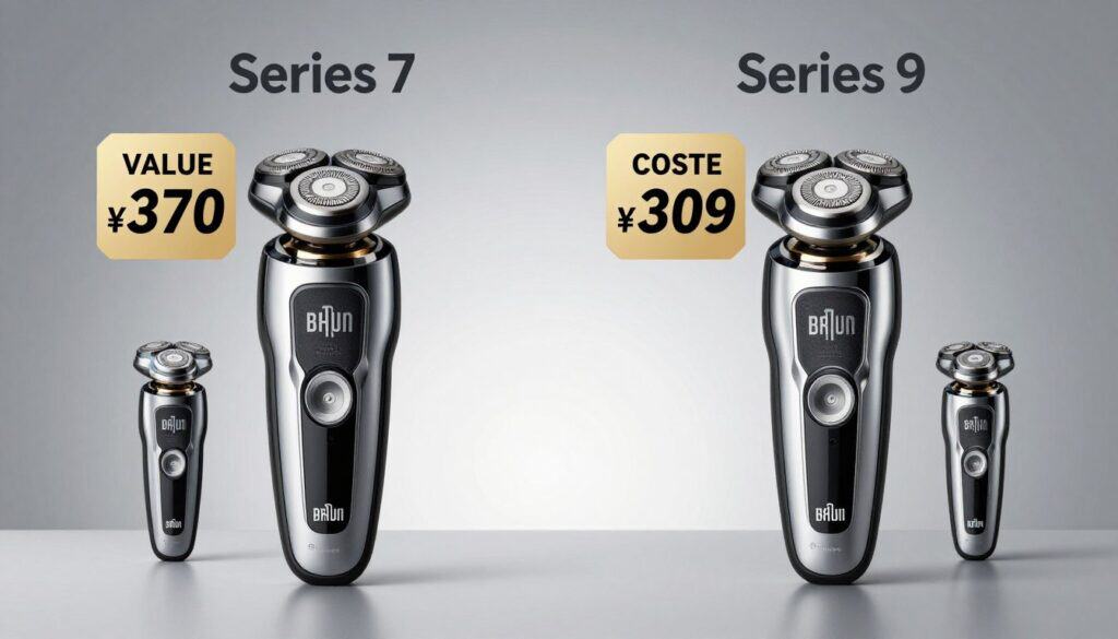 Price tags comparing Braun Series 7 and Series 9 costs Price tags comparing Braun Series 7 and Series 9 costs