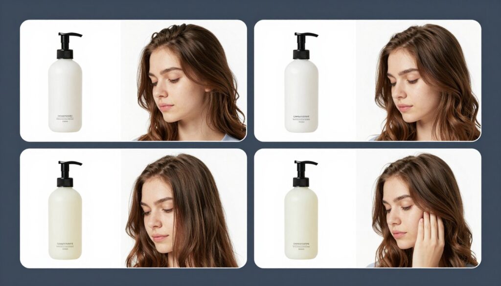 Split image showing common curl cream mistakes versus correct application on straight hair