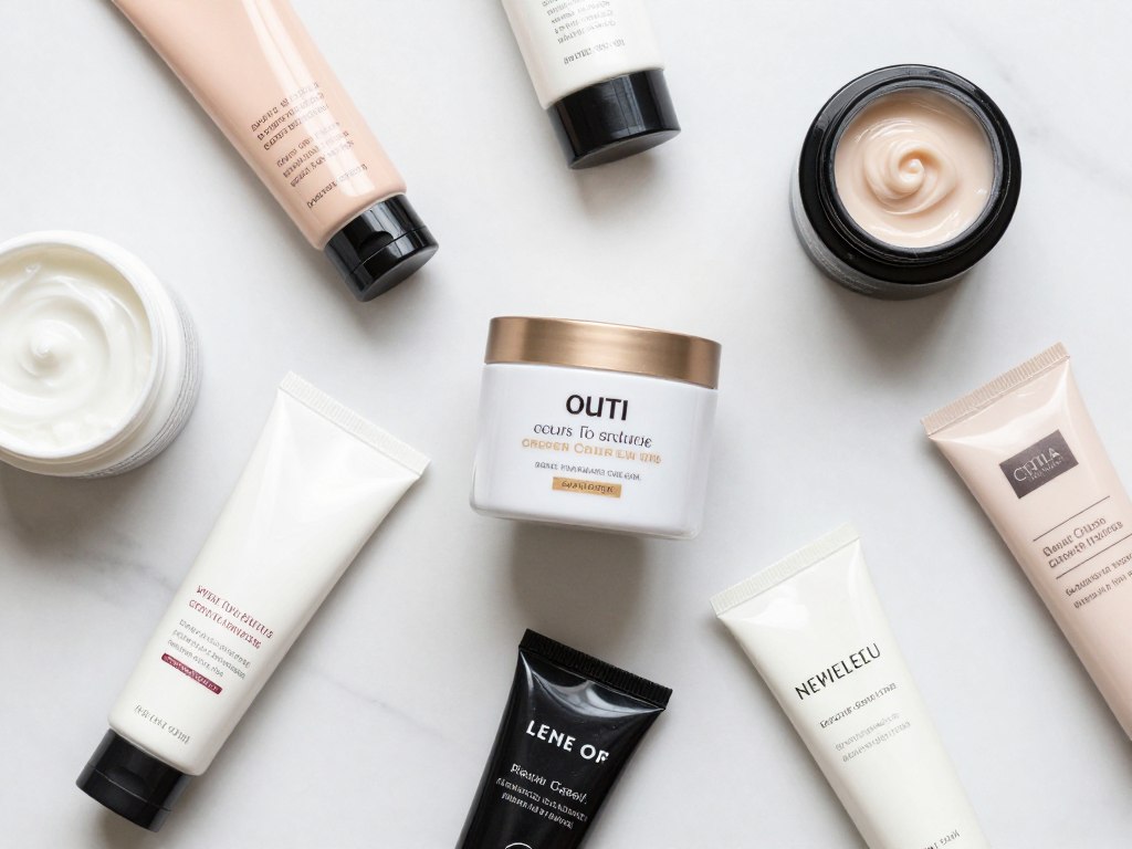 Variety of curl cream products displayed on white surface with different textures and formulations