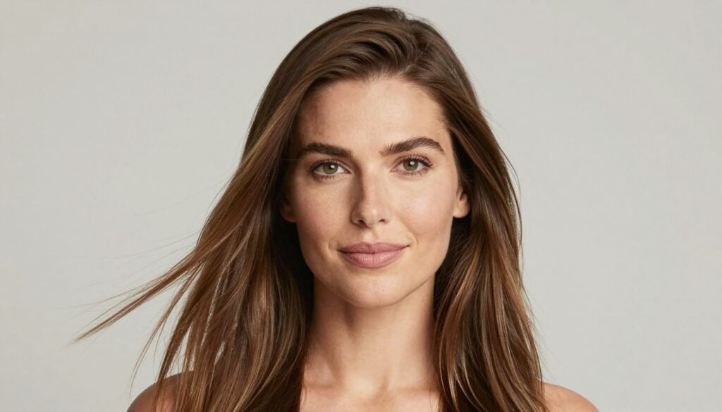 Woman with healthy straight hair showing natural texture and shine