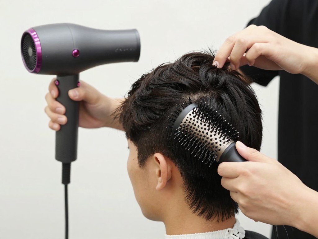 blow drying mullet hair to create volume at crown blow drying mullet hair to create volume at crown