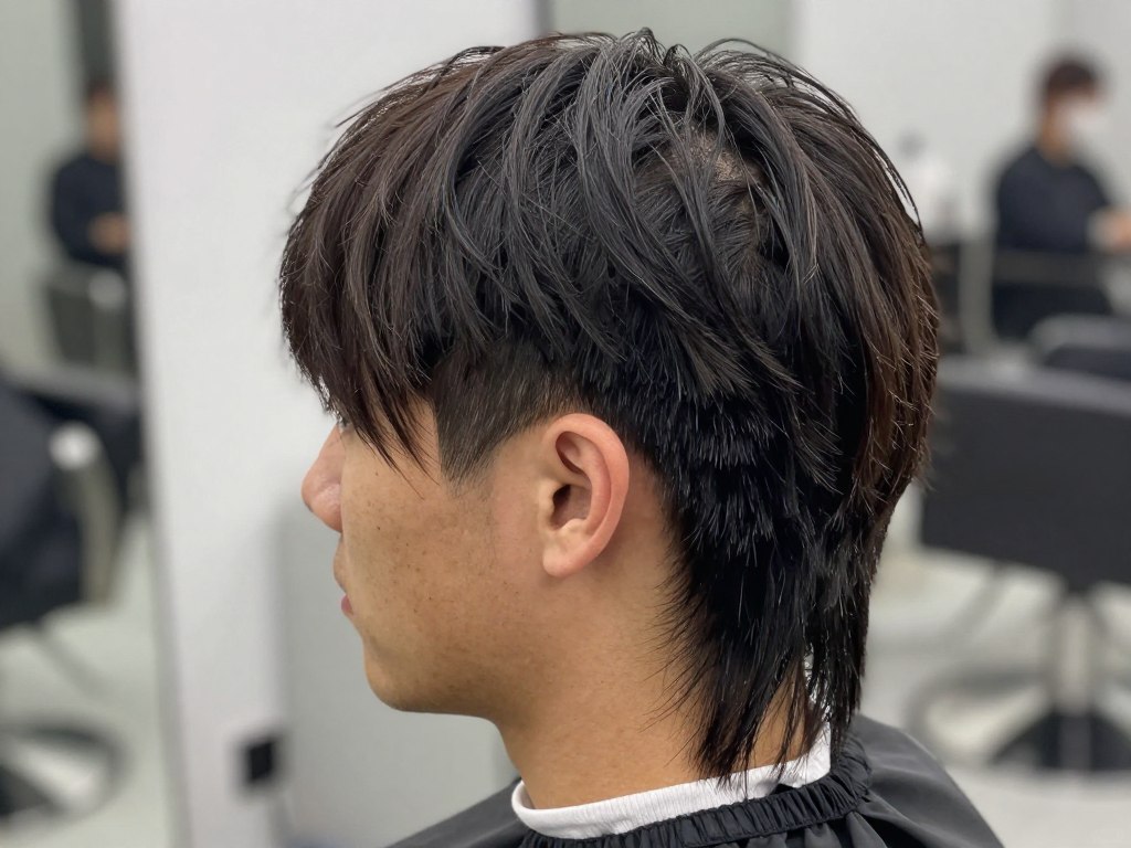 close-up view of mullet haircut showing contrast between short sides and long back close-up view of mullet haircut showing contrast between short sides and long back