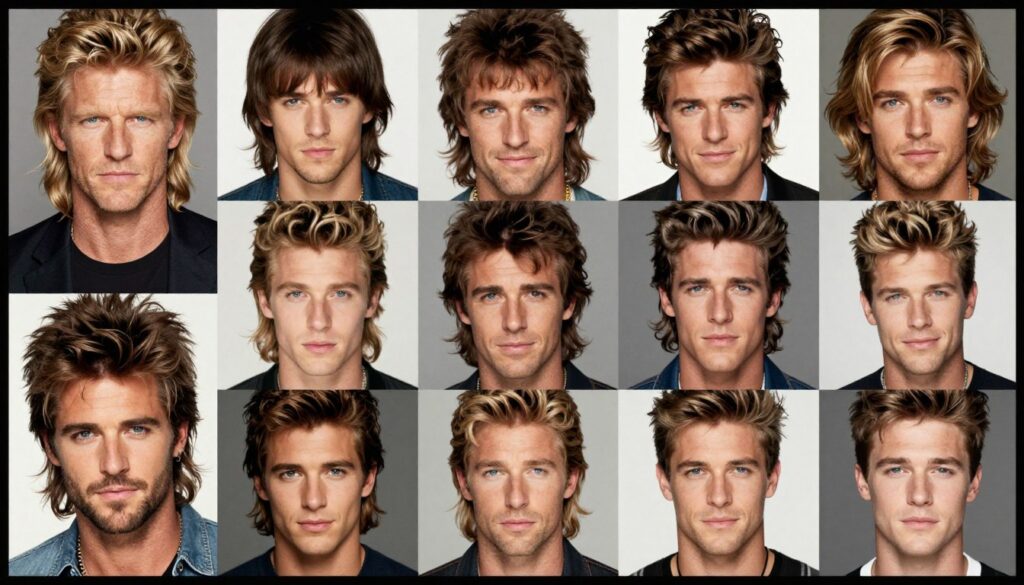 collage of celebrity mullet hairstyles from different eras collage of celebrity mullet hairstyles from different eras