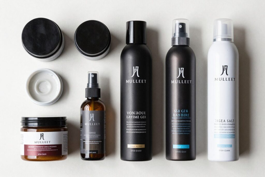 complete collection of mullet styling products arranged together complete collection of mullet styling products arranged together