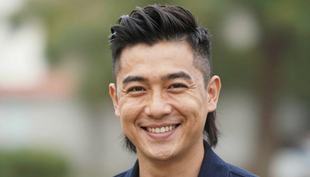 confident person with modern mullet haircut smiling confident person with modern mullet haircut smiling
