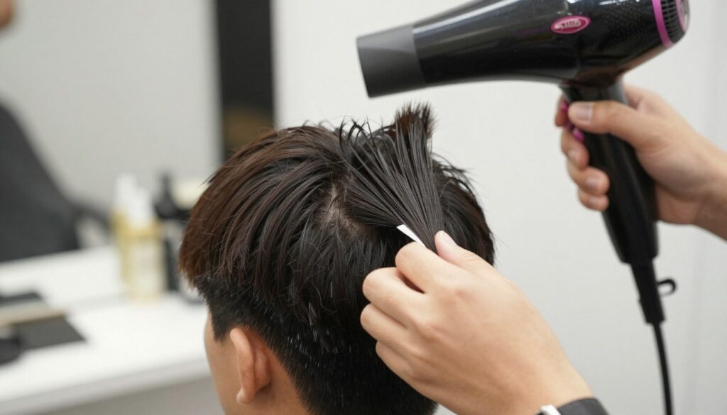 hands styling a mullet haircut with products and tools hands styling a mullet haircut with products and tools