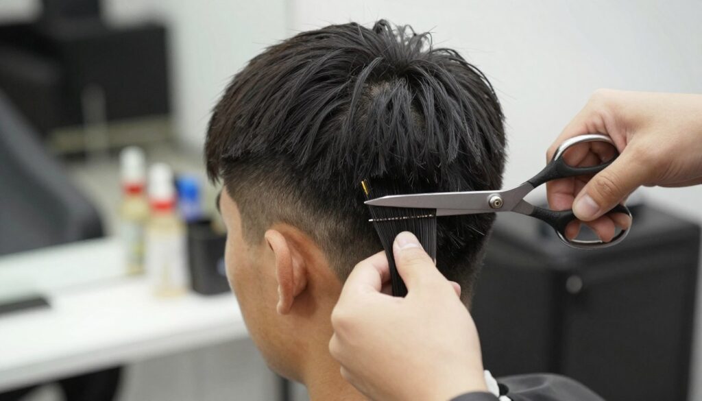 professional hairstylist cutting a mullet haircut professional hairstylist cutting a mullet haircut