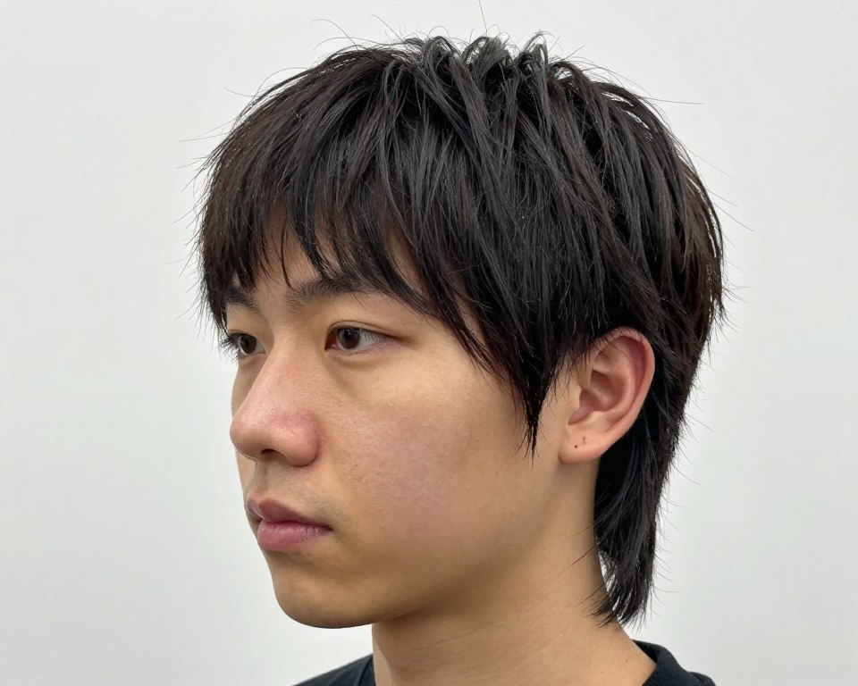 square face shape with textured mullet showing softening effect square face shape with textured mullet showing softening effect